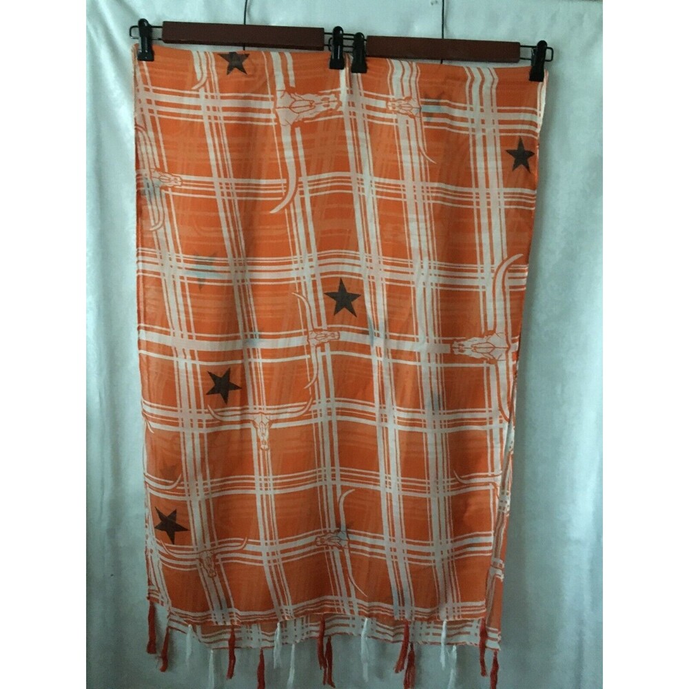 Texas Longhorn Texas Star Scarf or Wall Hanging Orange White 24" X 72" NWOT